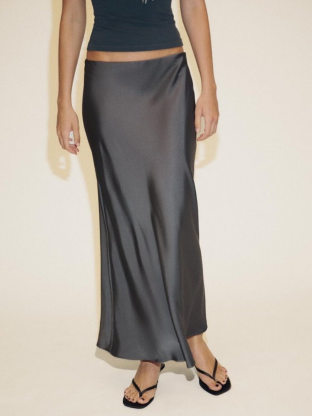 Zara long satin skirt grey women's size M
